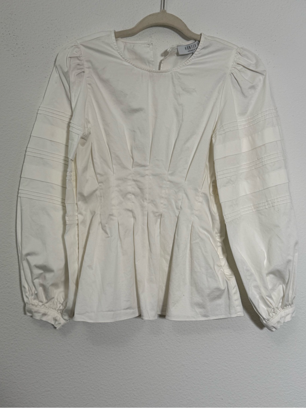 Hunter Bell White Cotton Poplin Puff Sleeve Peplum Blouse Size 4